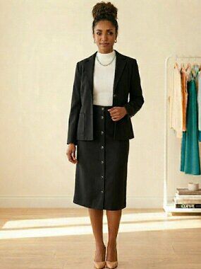 Vintage Gaytown 100% Worsted Wool Skirt Suit Women's Size Petitie XS Black